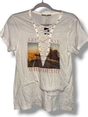 Express off white graphic lace up tee